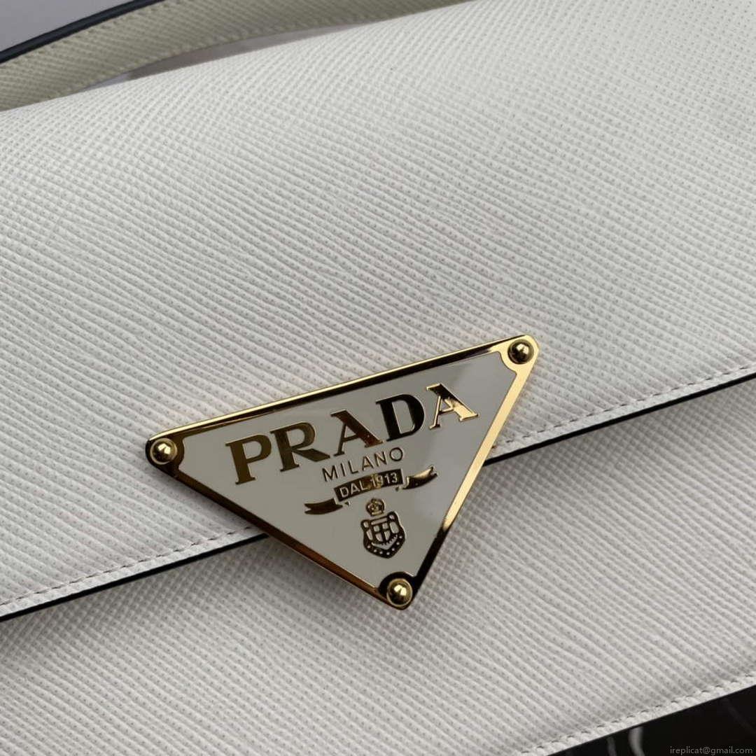 Prada 1BD320 Prada Emblème Saffiano Shoulder Bag White