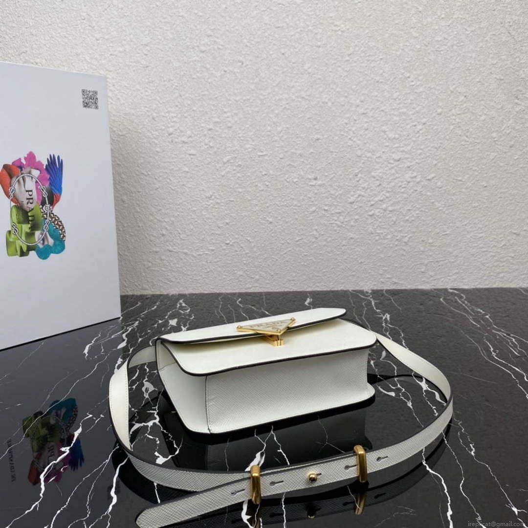 Prada 1BD320 Prada Emblème Saffiano Shoulder Bag White
