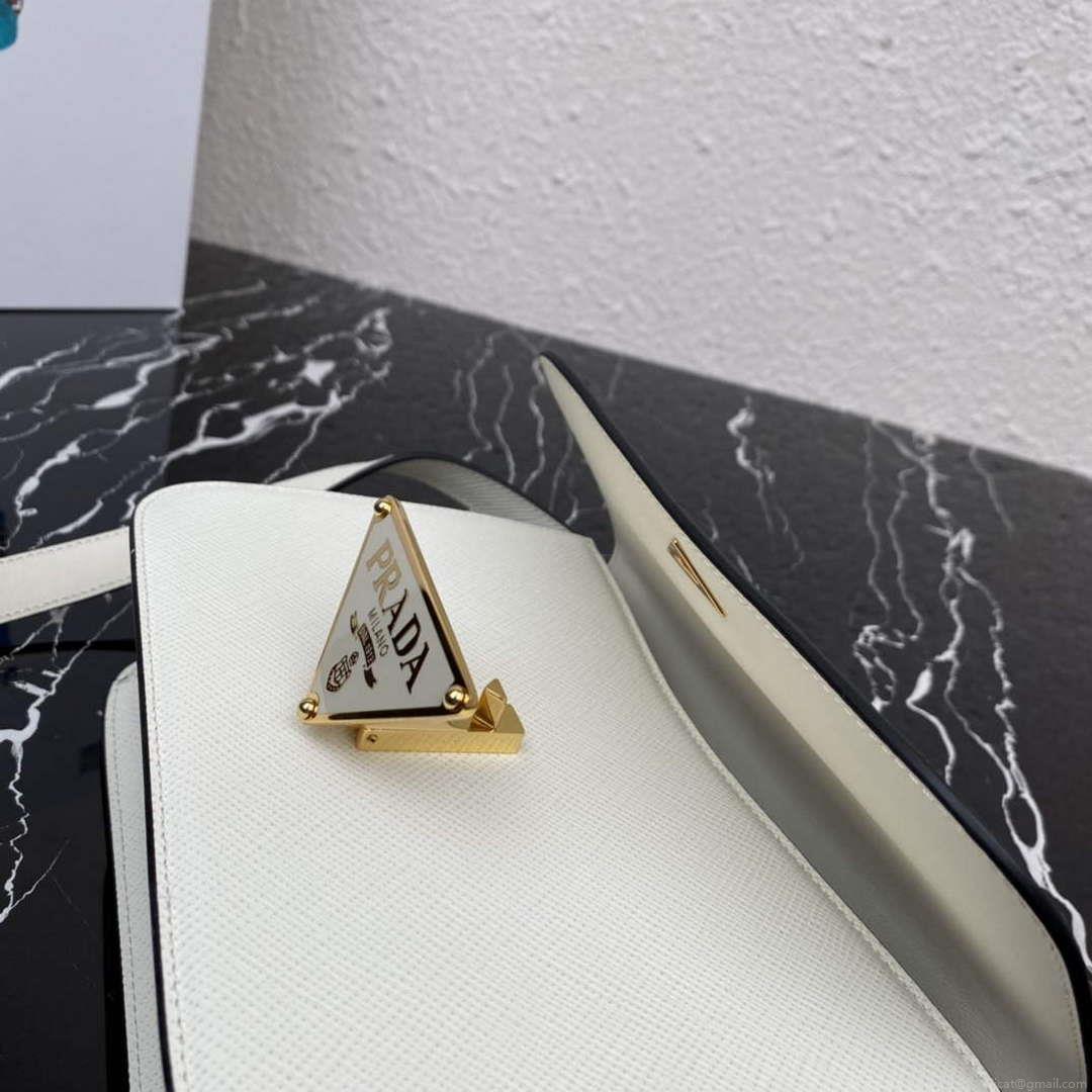 Prada 1BD320 Prada Emblème Saffiano Shoulder Bag White