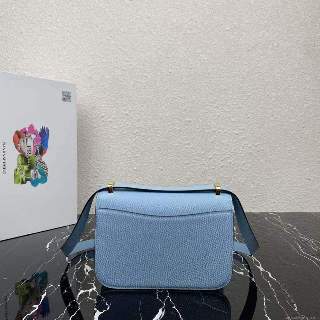 Prada 1BD320 Prada Emblème Saffiano Shoulder Bag Light Blue