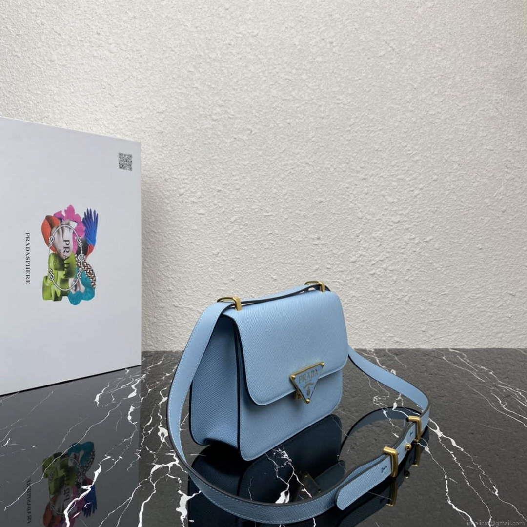 Prada 1BD320 Prada Emblème Saffiano Shoulder Bag Light Blue