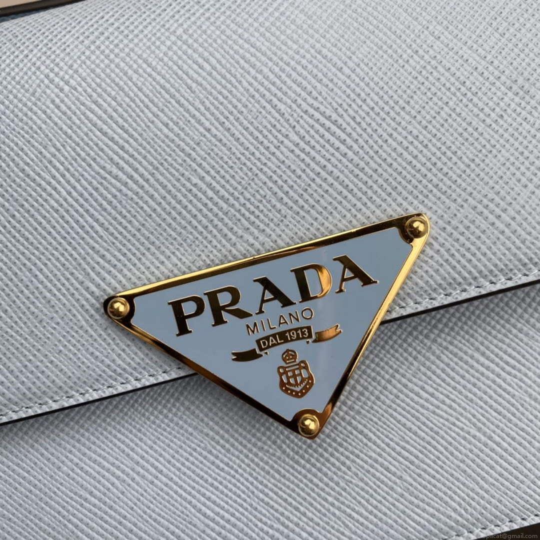 Prada 1BD320 Prada Emblème Saffiano Shoulder Bag Light Blue