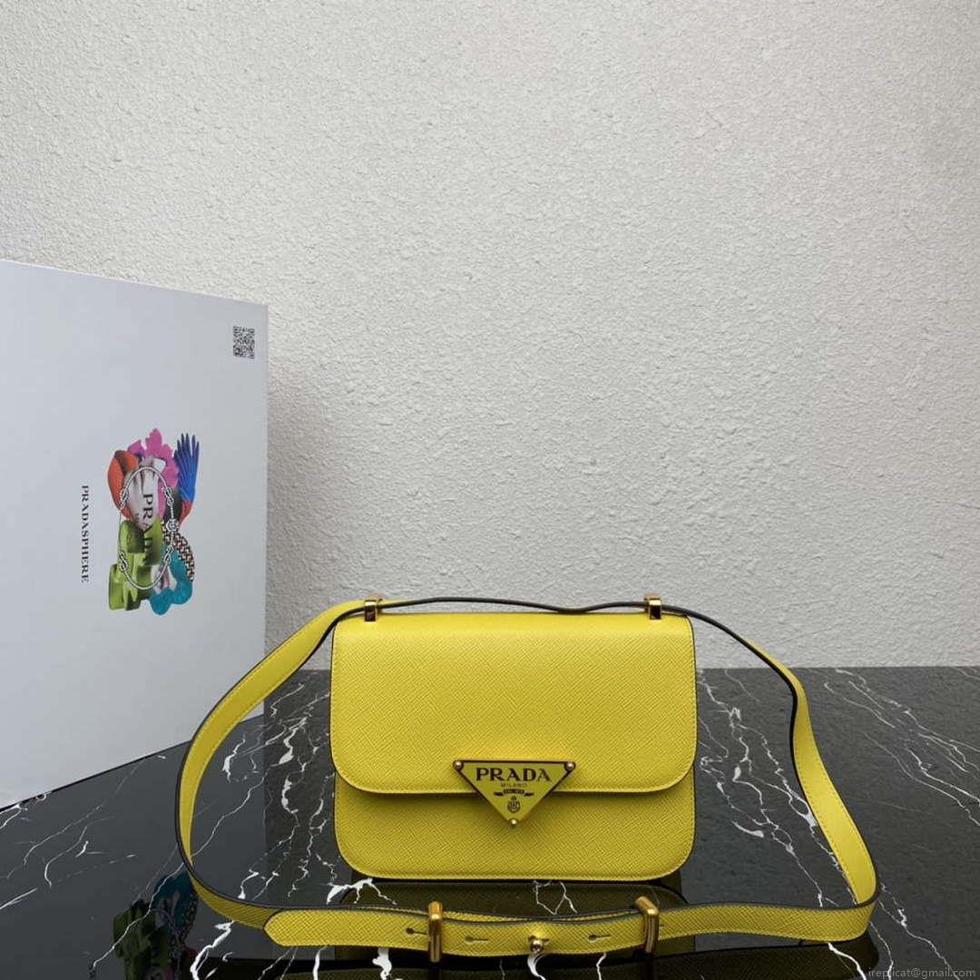 Prada 1BD320 Prada Emblème Saffiano Shoulder Bag Yellow