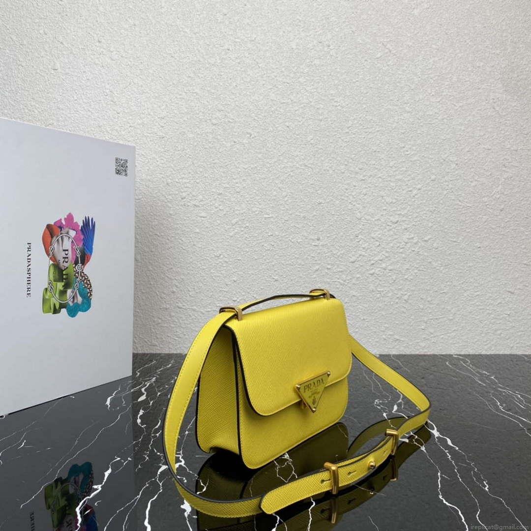 Prada 1BD320 Prada Emblème Saffiano Shoulder Bag Yellow