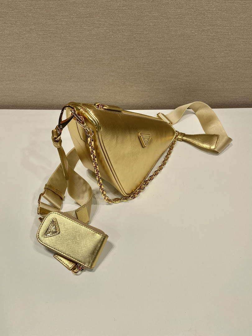 Prada Leather Prada Triangle shoulder bag 1BH190 Gold