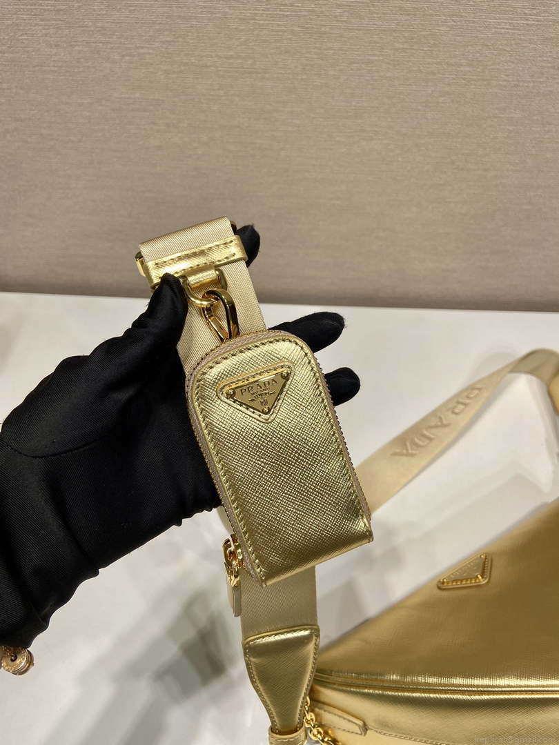 Prada Leather Prada Triangle shoulder bag 1BH190 Gold