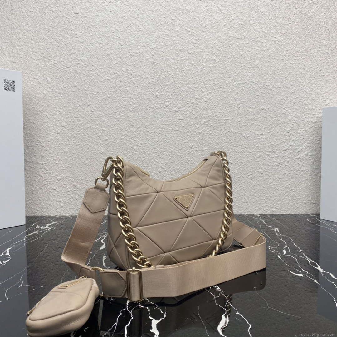 Prada 1BC151 Padded Calfskin Leather shoulder bag Apricot