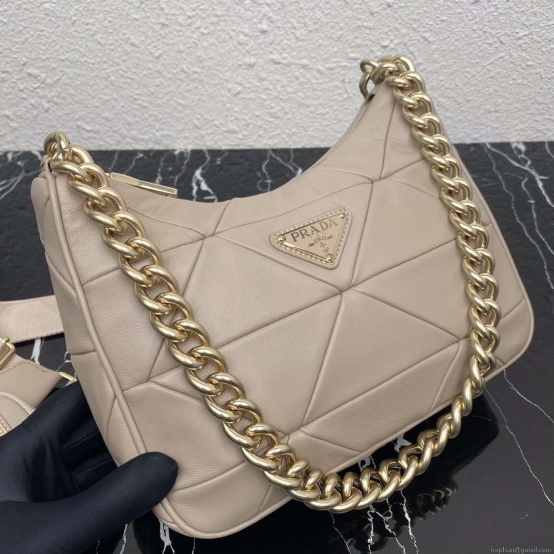 Prada 1BC151 Padded Calfskin Leather shoulder bag Apricot