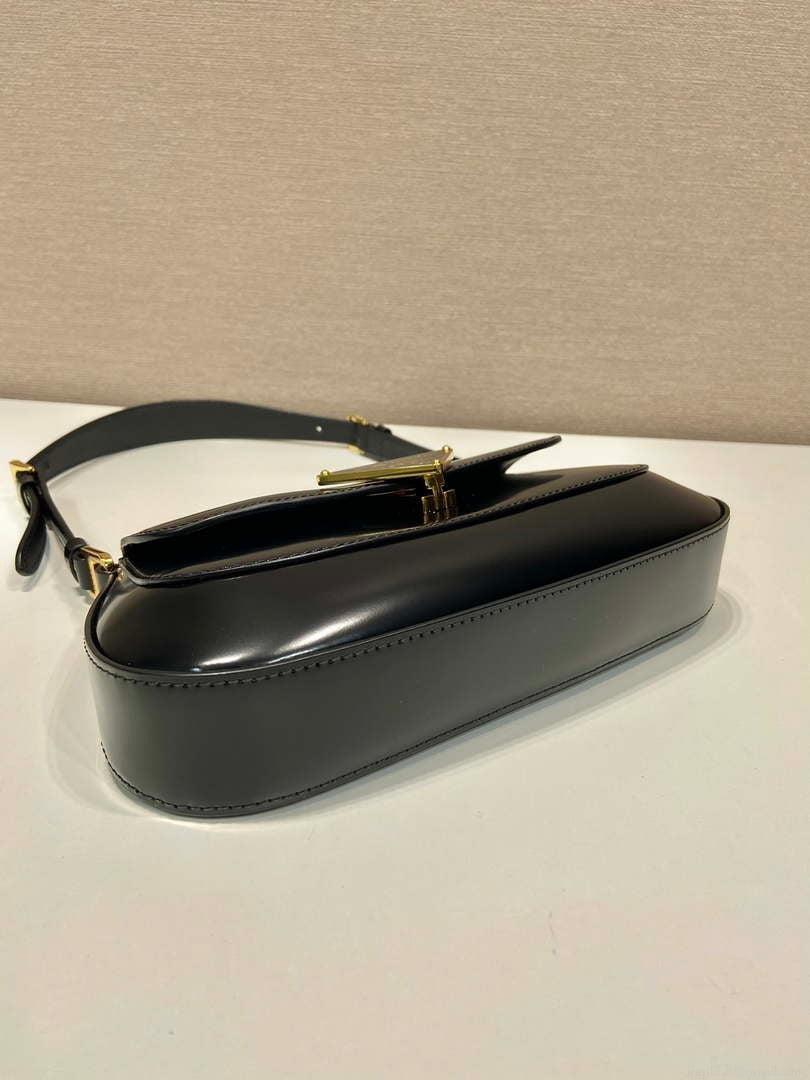 Prada 1BD345 Brushed leather shoulder bag Black