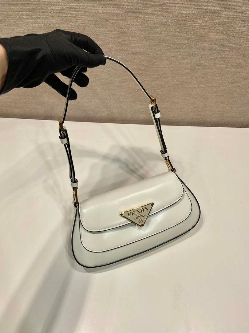 Prada 1BD345 Brushed leather shoulder bag White