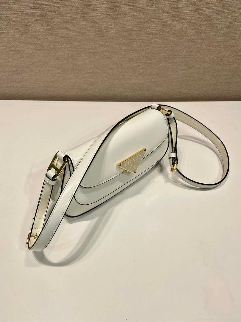 Prada 1BD345 Brushed leather shoulder bag White