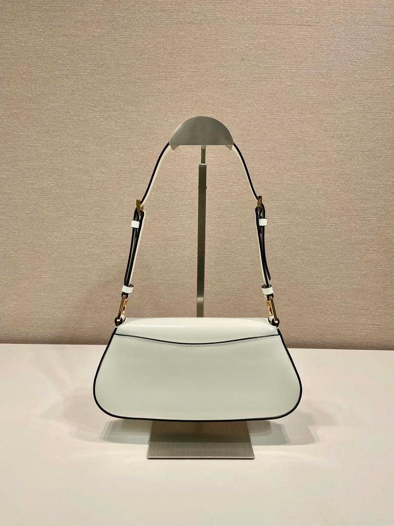 Prada 1BD345 Brushed leather shoulder bag White