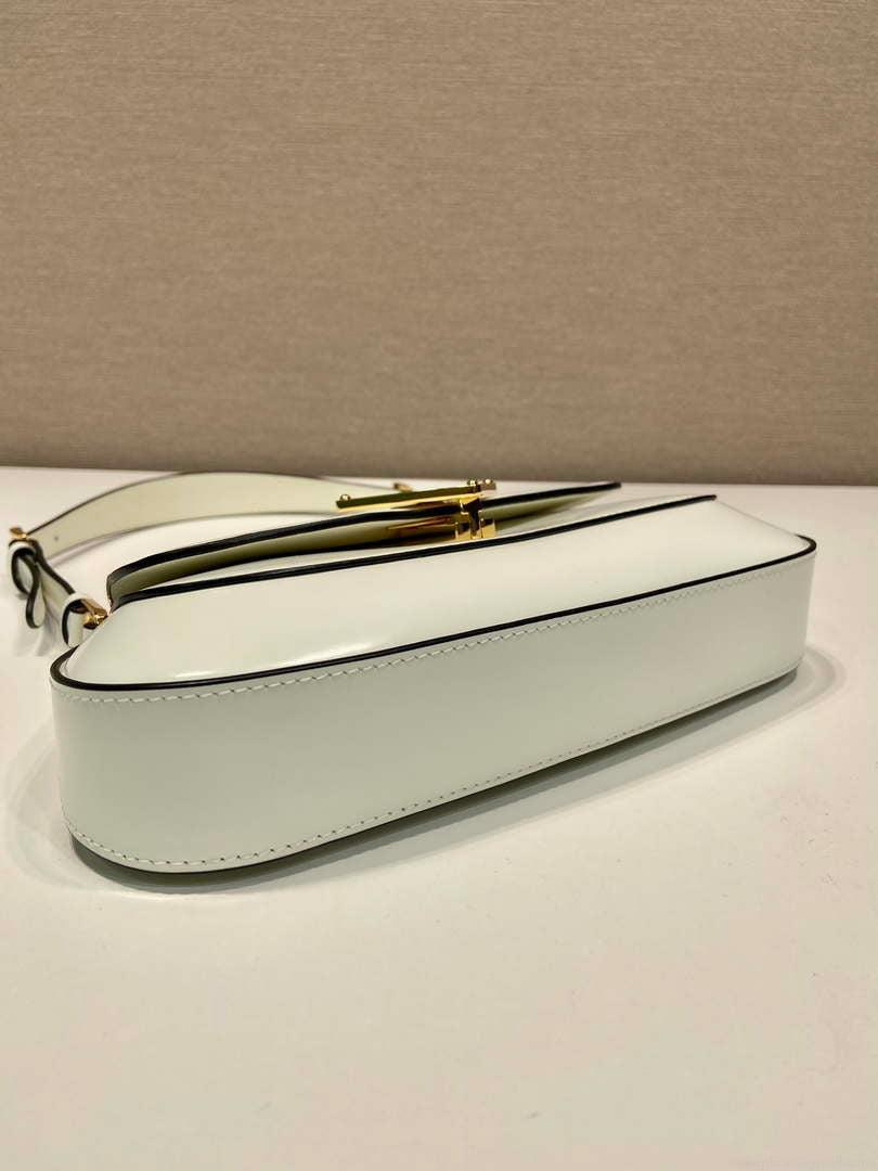 Prada 1BD345 Brushed leather shoulder bag White