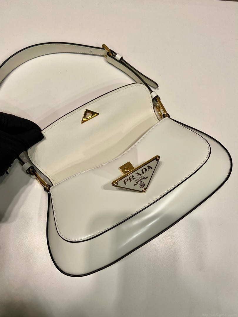 Prada 1BD345 Brushed leather shoulder bag White