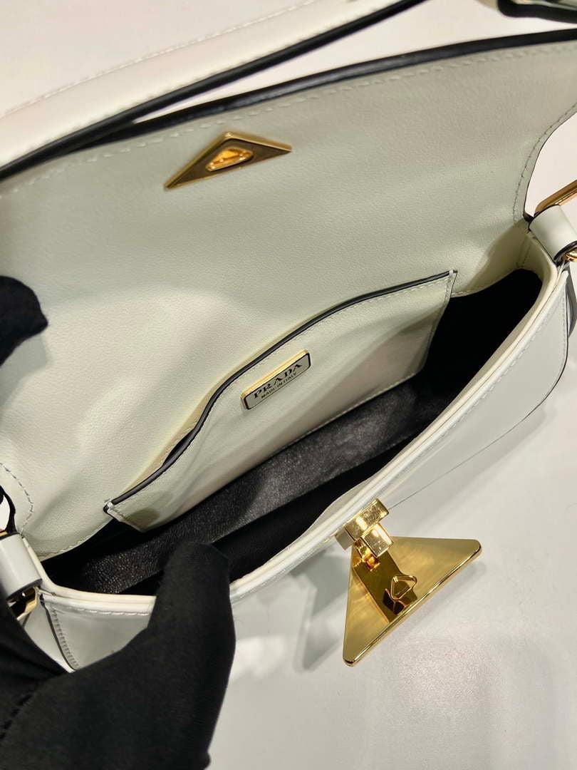 Prada 1BD345 Brushed leather shoulder bag White