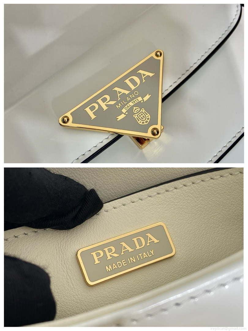 Prada 1BD345 Brushed leather shoulder bag White