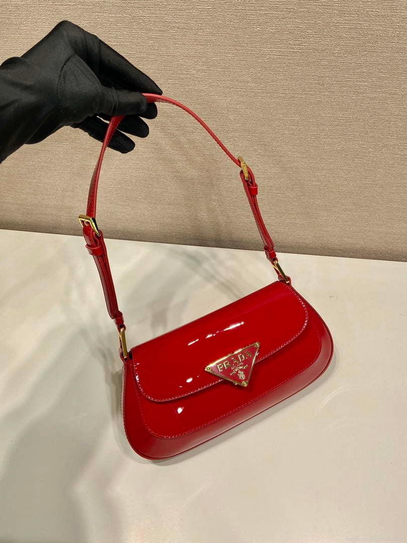 Prada 1BD345 Brushed Patent leather shoulder bag Red