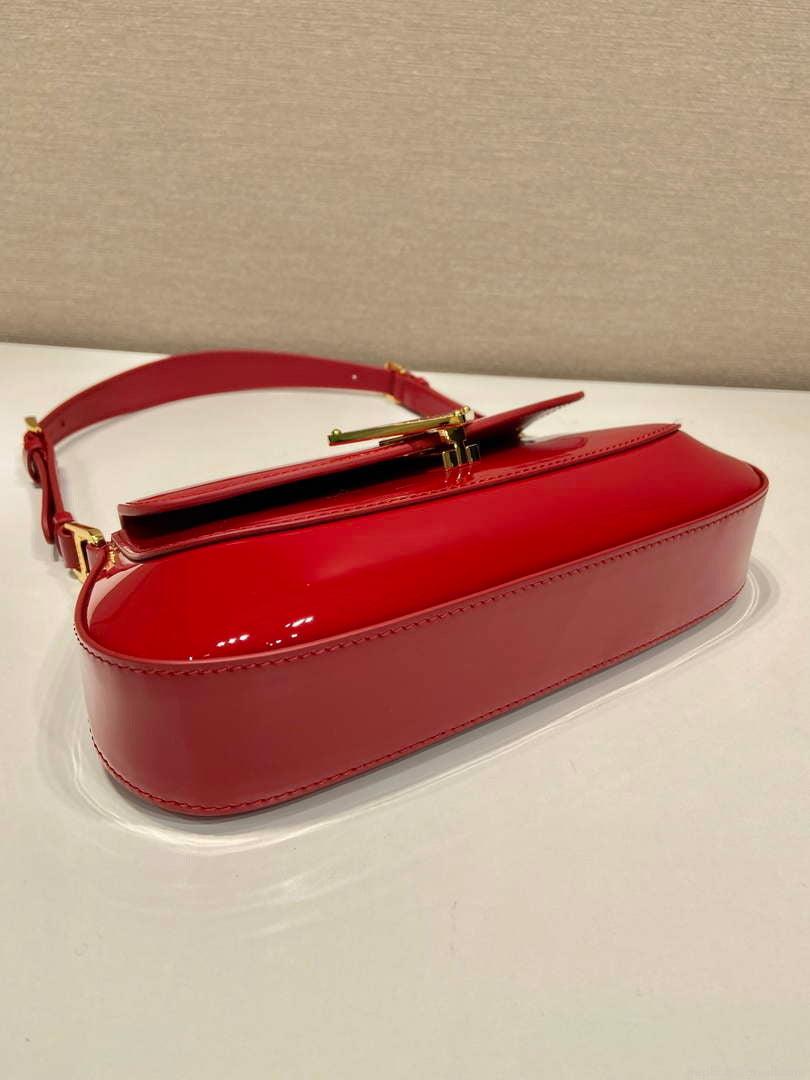 Prada 1BD345 Brushed Patent leather shoulder bag Red