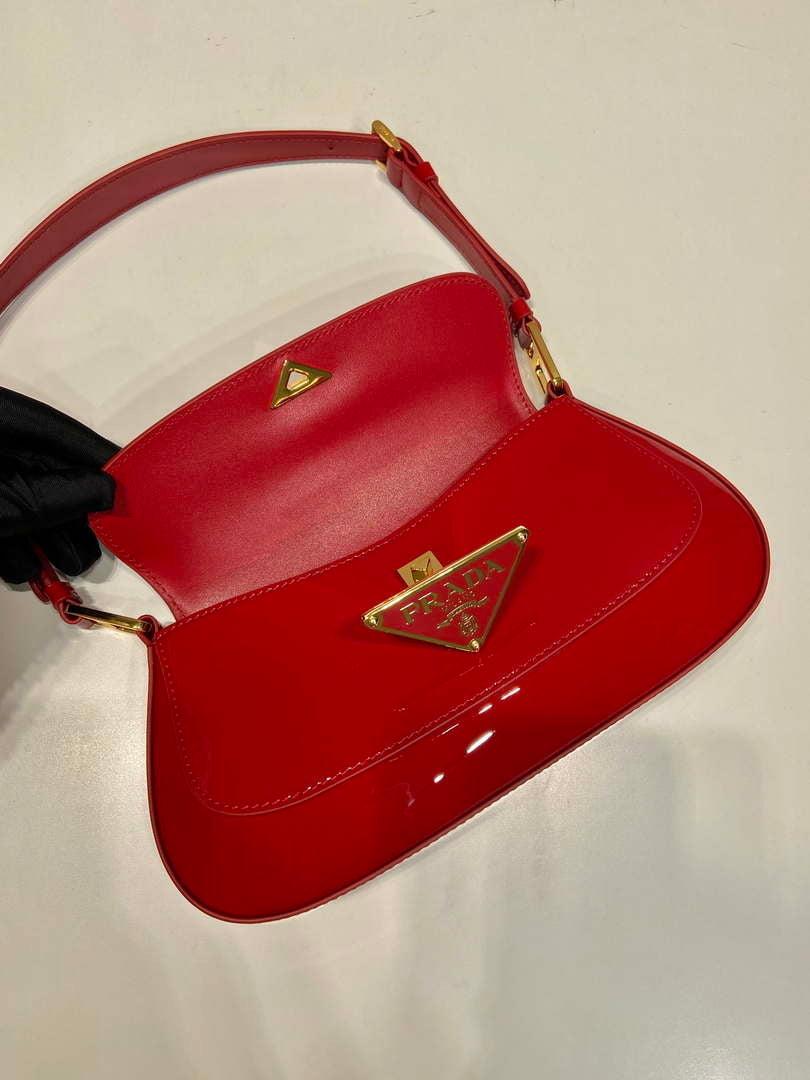 Prada 1BD345 Brushed Patent leather shoulder bag Red
