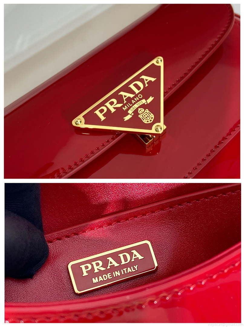 Prada 1BD345 Brushed Patent leather shoulder bag Red
