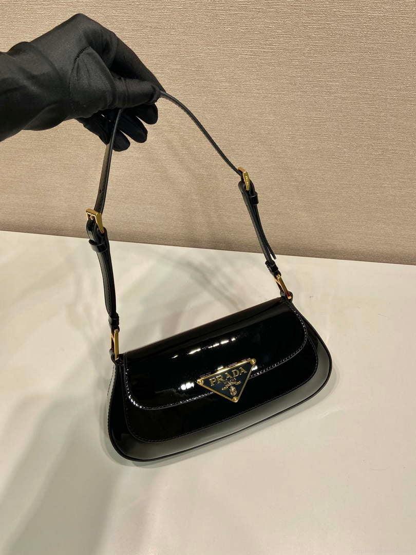 Prada 1BD345 Brushed Patent leather shoulder bag Black