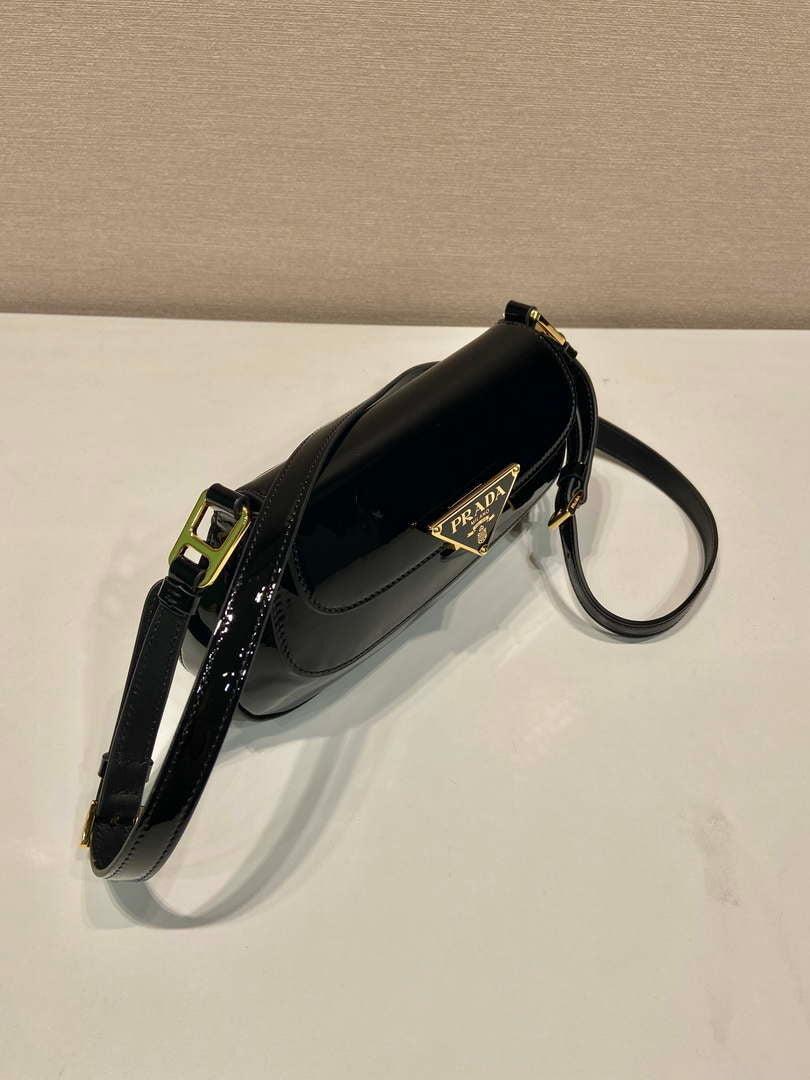 Prada 1BD345 Brushed Patent leather shoulder bag Black