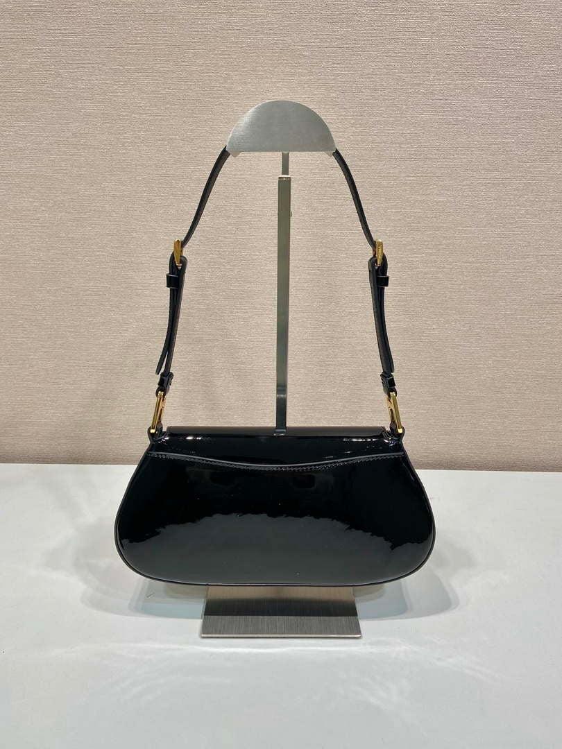 Prada 1BD345 Brushed Patent leather shoulder bag Black