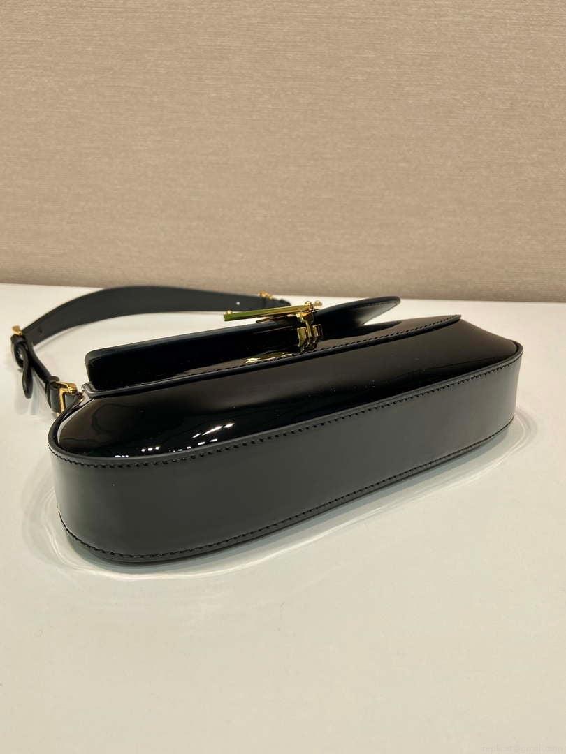Prada 1BD345 Brushed Patent leather shoulder bag Black