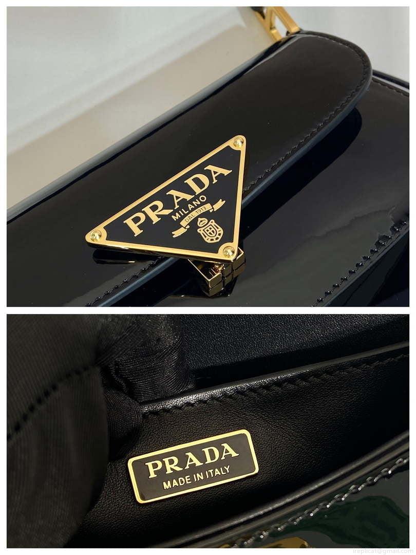 Prada 1BD345 Brushed Patent leather shoulder bag Black
