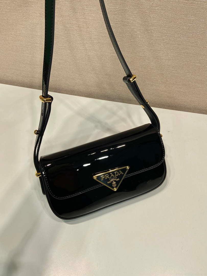 Prada 1BD339 Patent Leather Shoulder Bag Black