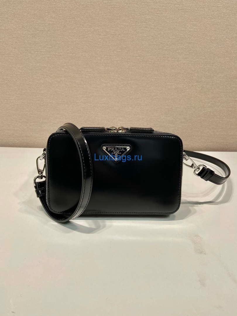 Prada 2VH173 Brique brushed leather bag Black
