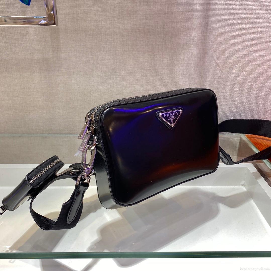 Prada 1BH180 Prada Brique brushed leather bag Black