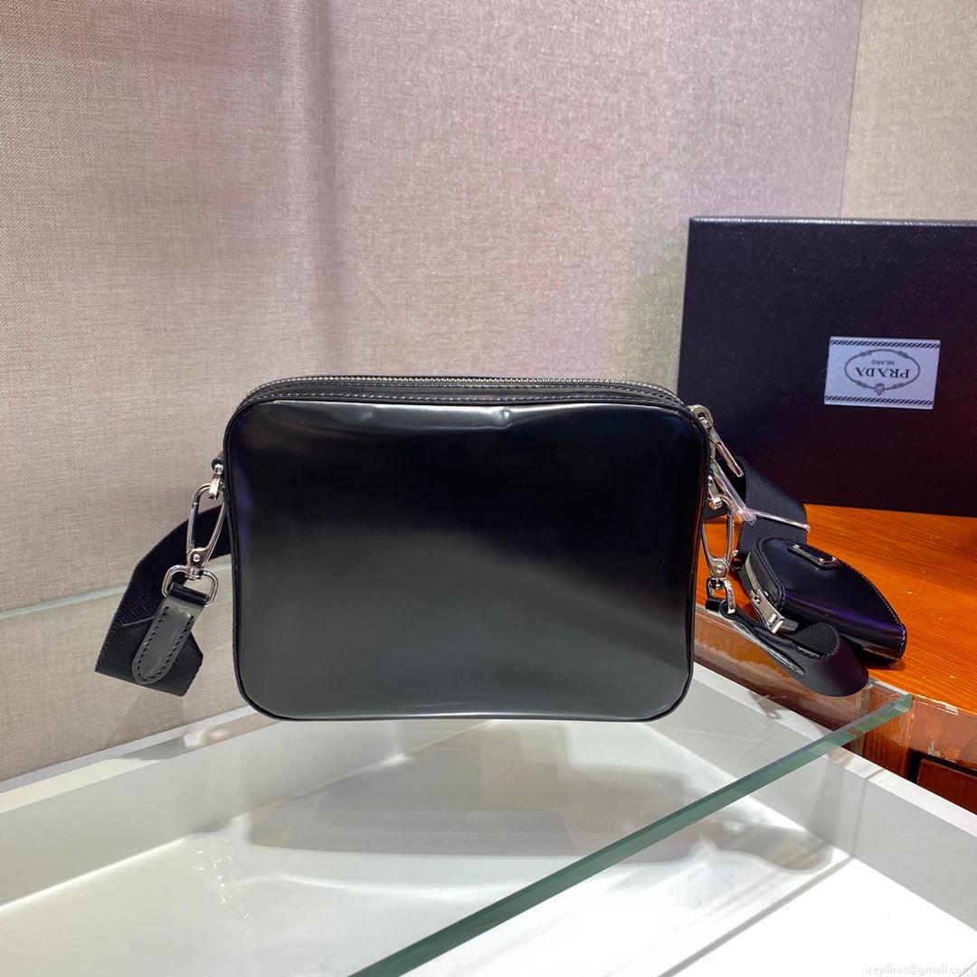 Prada 1BH180 Prada Brique brushed leather bag Black