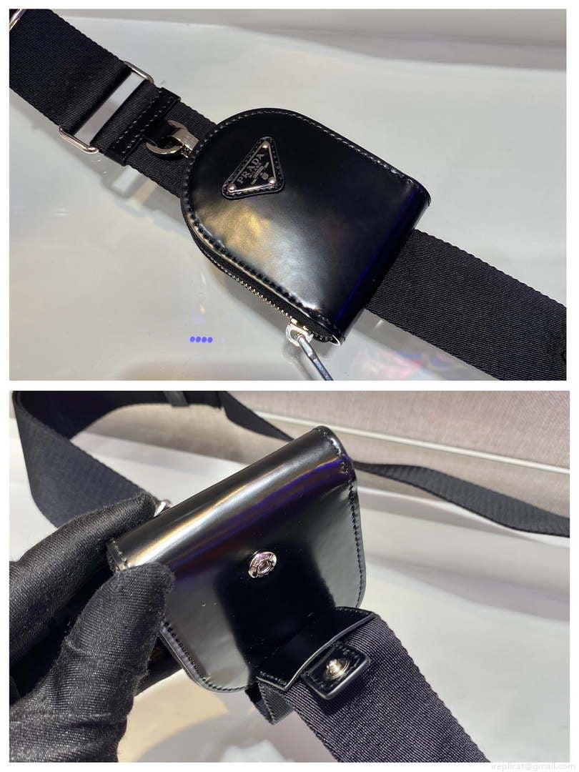 Prada 1BH180 Prada Brique brushed leather bag Black