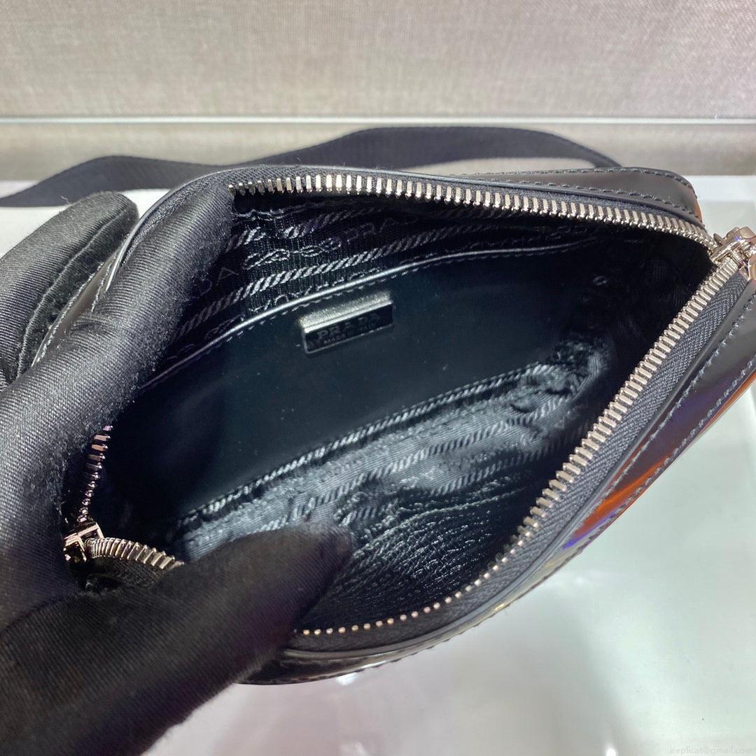 Prada 1BH180 Prada Brique brushed leather bag Black