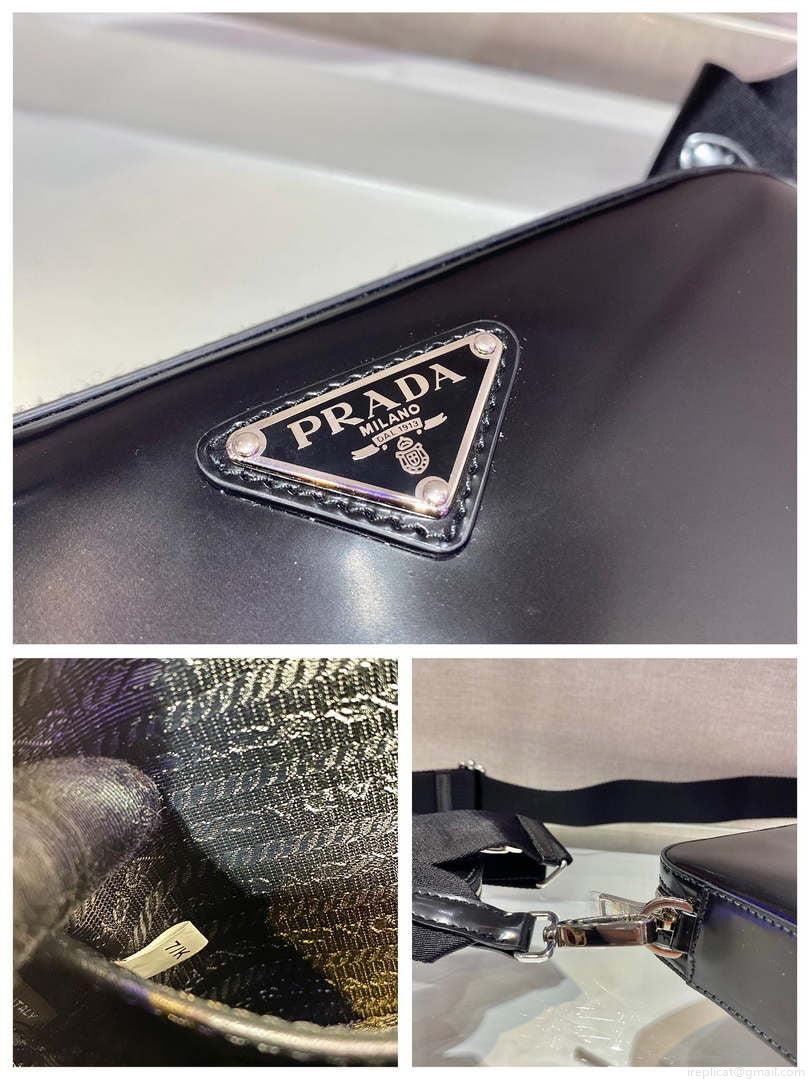 Prada 1BH180 Prada Brique brushed leather bag Black