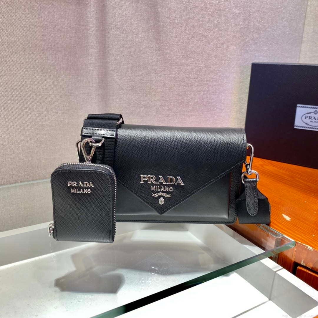 Prada 1BP020 Saffiano leather mini envelope bag Black