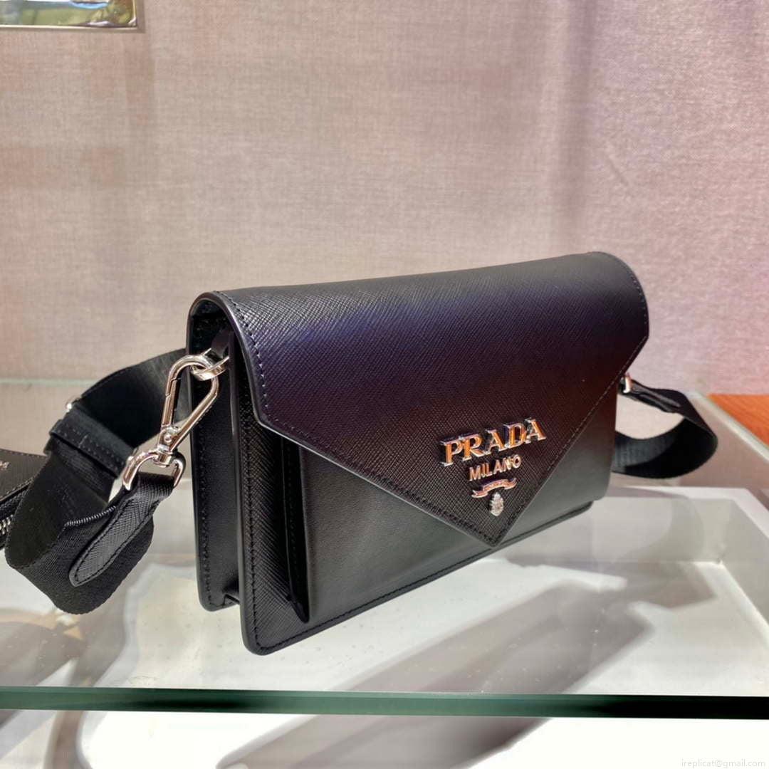 Prada 1BP020 Saffiano leather mini envelope bag Black