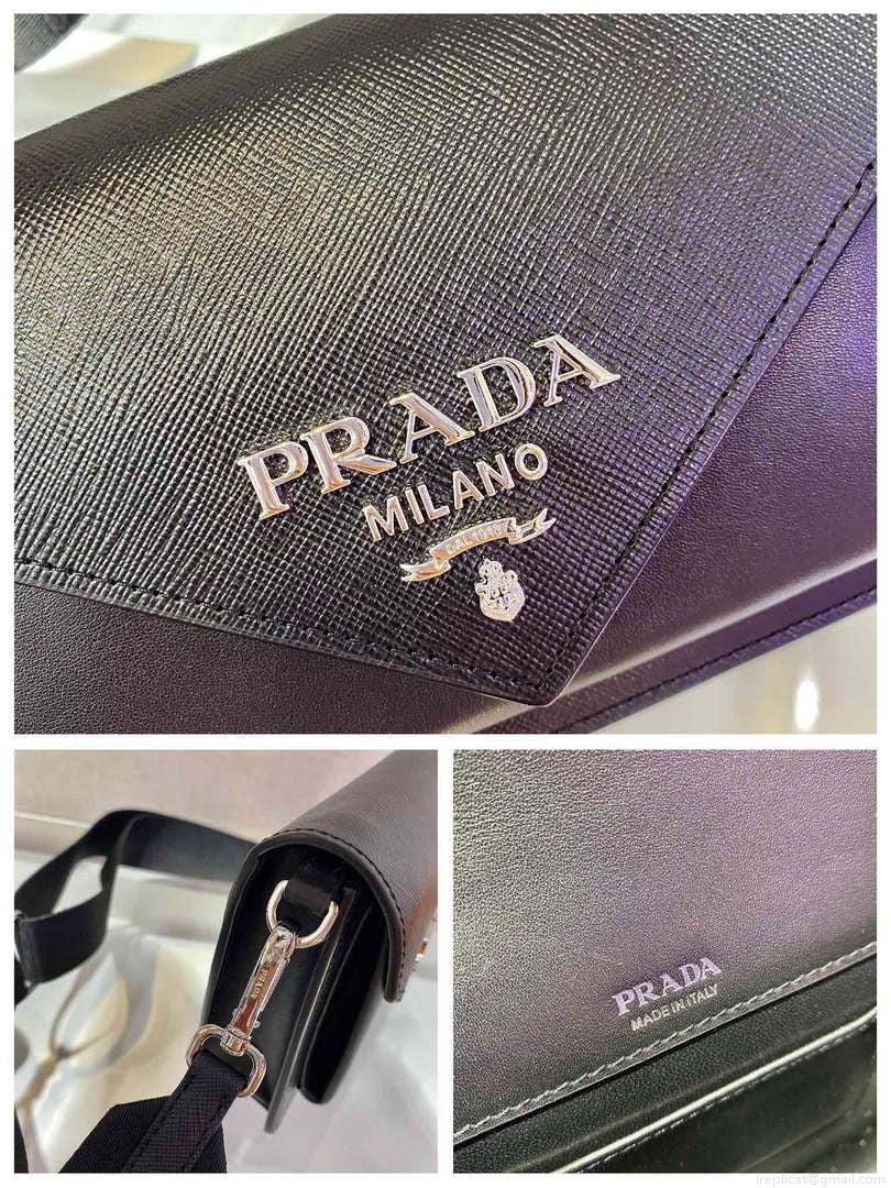 Prada 1BP020 Saffiano leather mini envelope bag Black