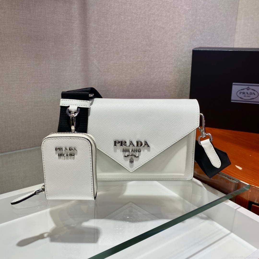 Prada 1BP020 Saffiano leather mini envelope bag White