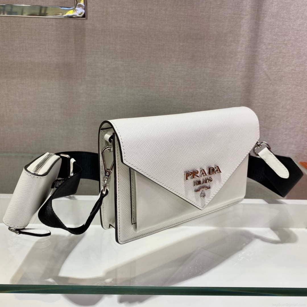 Prada 1BP020 Saffiano leather mini envelope bag White