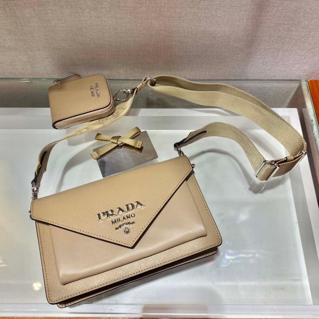 Prada 1BP020 Saffiano leather mini envelope bag Apricot