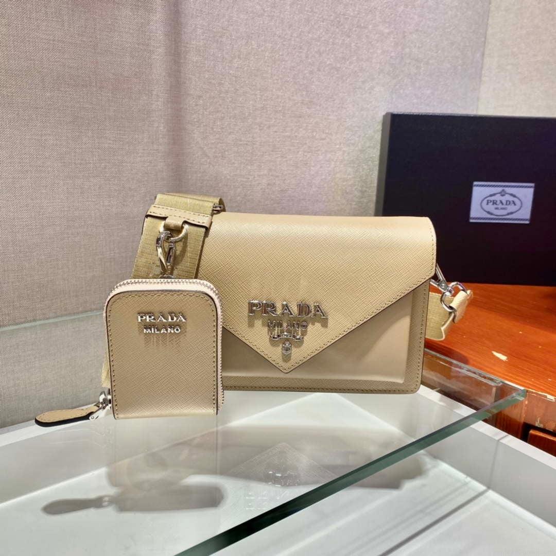 Prada 1BP020 Saffiano leather mini envelope bag Apricot