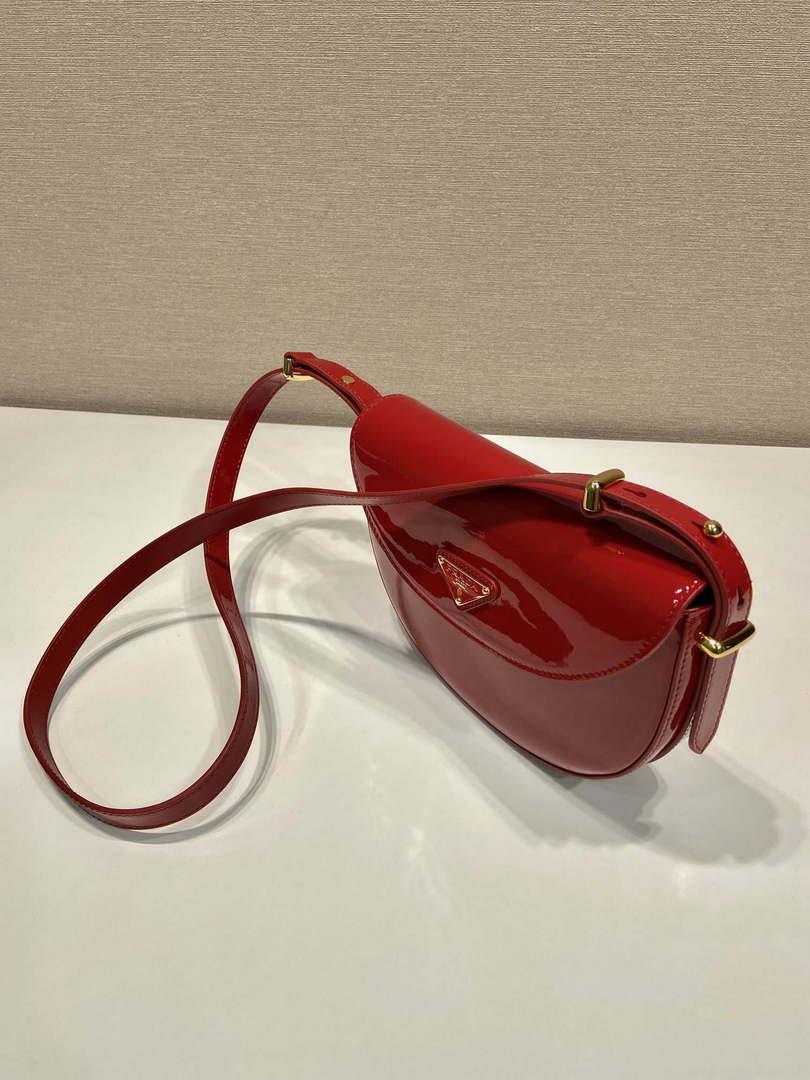 Prada 1BA349 Triangle-logo shoulder patent leather bag Red
