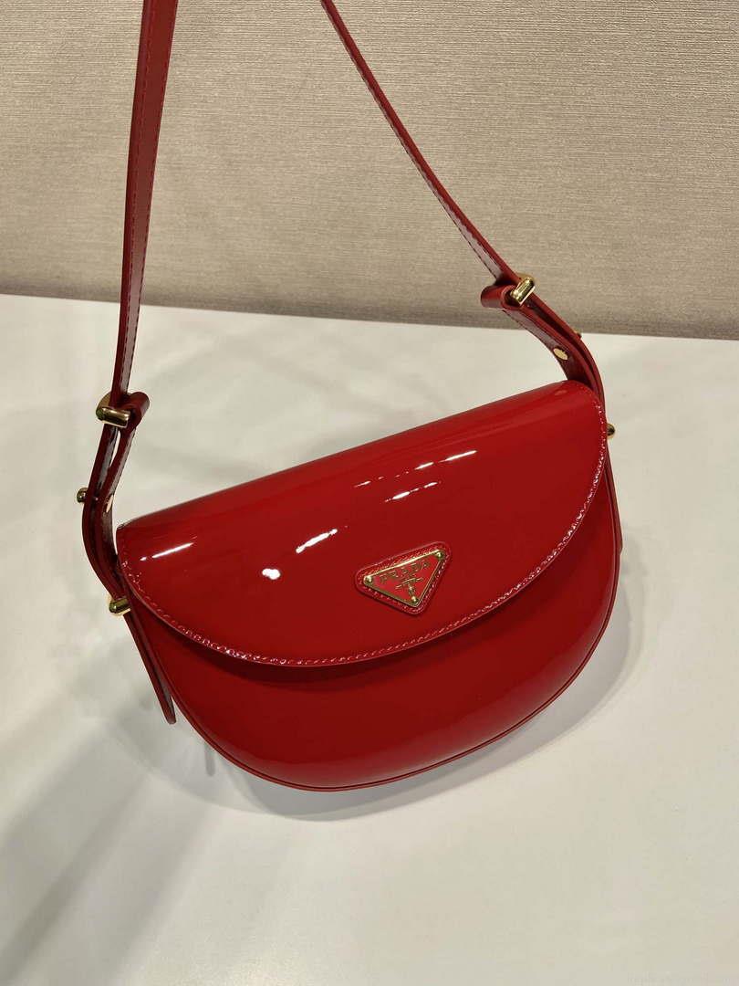 Prada 1BA349 Triangle-logo shoulder patent leather bag Red