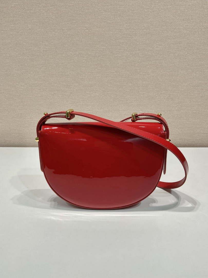 Prada 1BA349 Triangle-logo shoulder patent leather bag Red