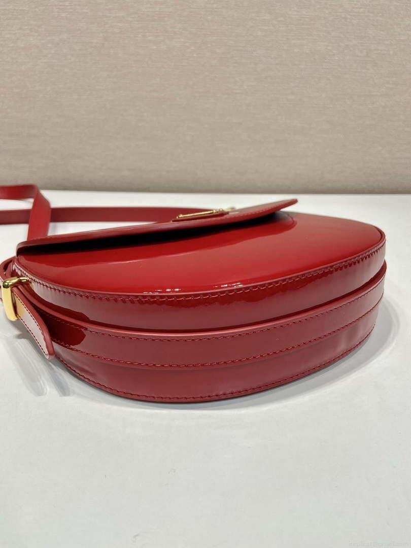 Prada 1BA349 Triangle-logo shoulder patent leather bag Red
