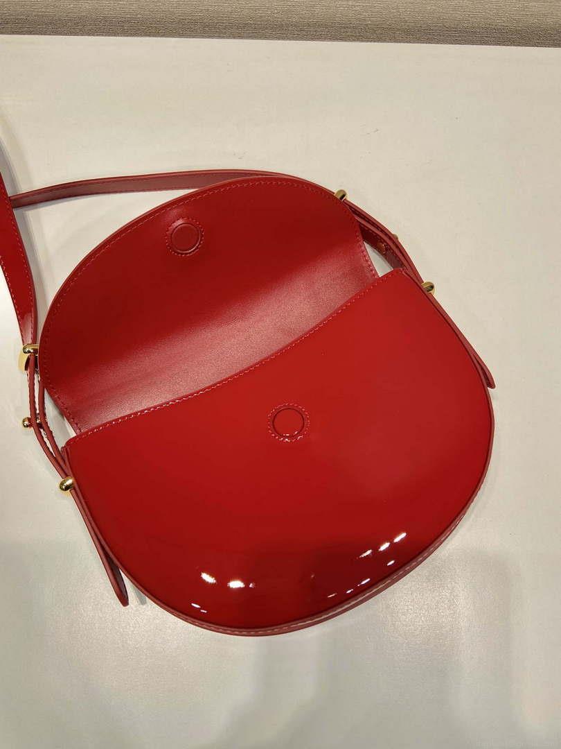 Prada 1BA349 Triangle-logo shoulder patent leather bag Red
