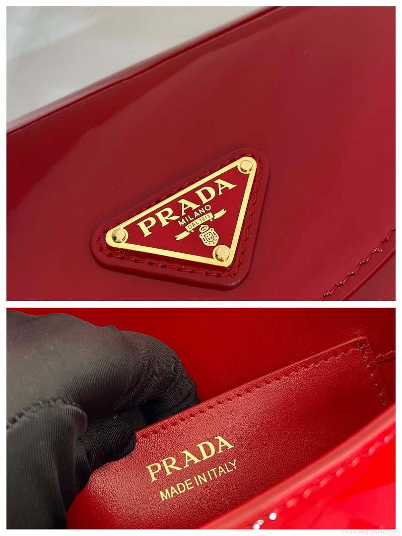 Prada 1BA349 Triangle-logo shoulder patent leather bag Red