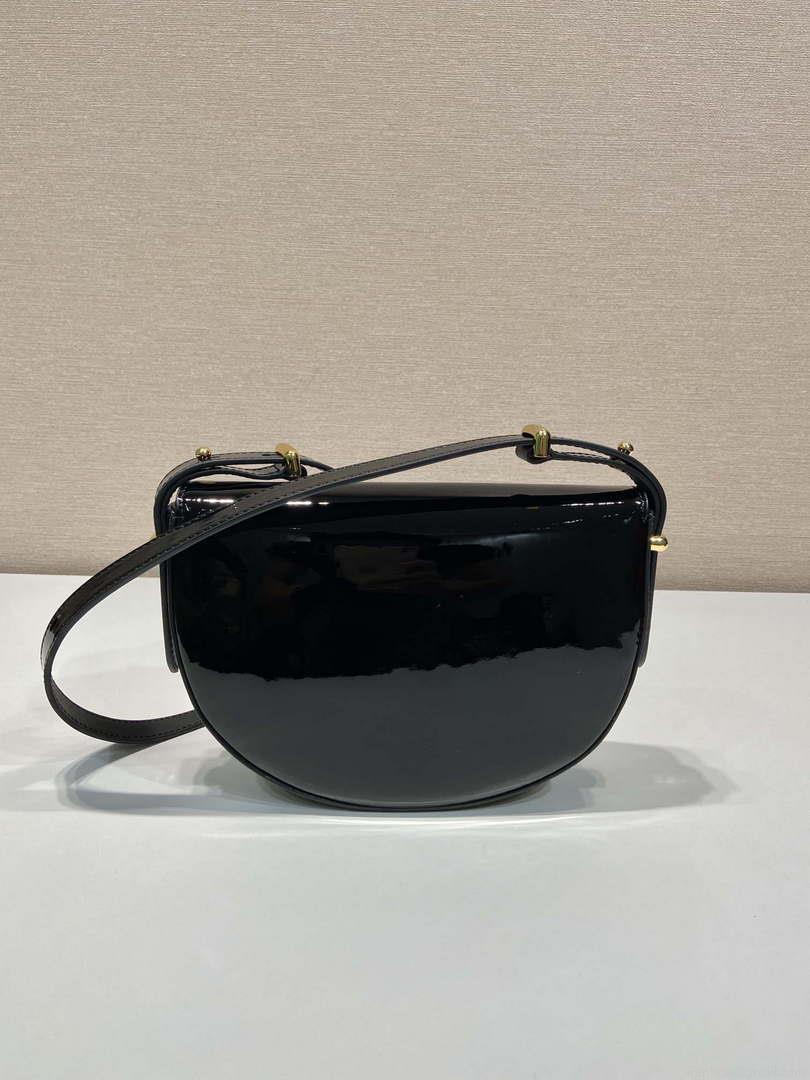 Prada 1BA349 Triangle-logo shoulder patent leather bag Black
